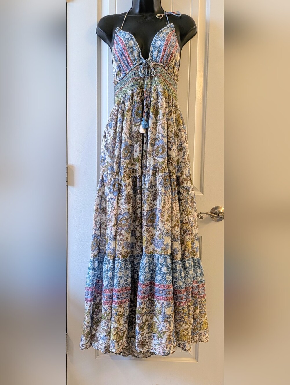 Free People Real Love Mixed Print Patchwork Halter Maxi Dress Size M
